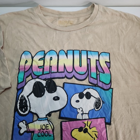 Peanuts Other - Peanuts Joe Cool Snoopy Graphic T-Shirt Tan Beige XL Retro Woodstock Rainbow